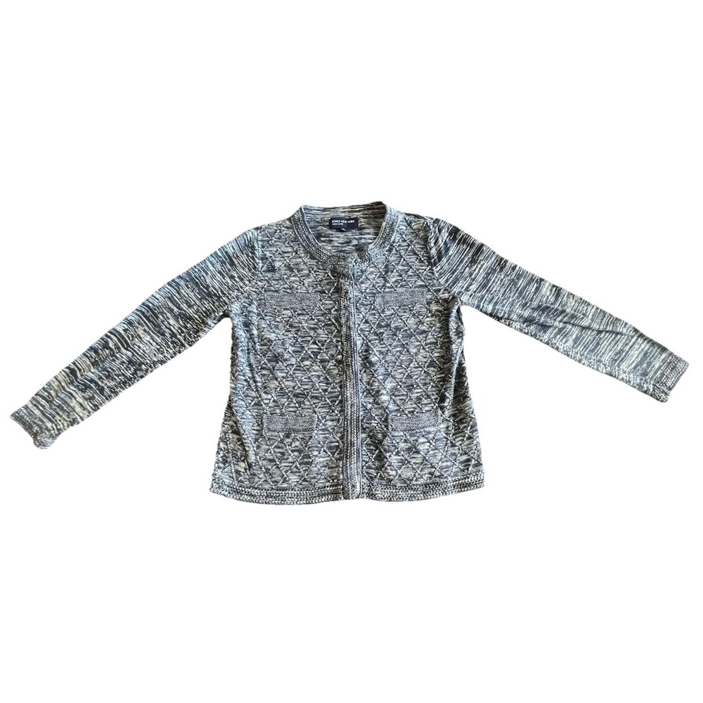 Jones New York Signature Womens Snap Button Blue White Jacket Size Medium‎ M